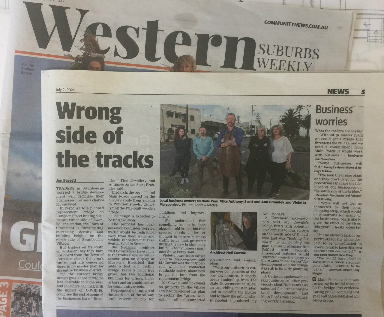 Western Suburbs Weekly article about Swanbourne Rail Bridge